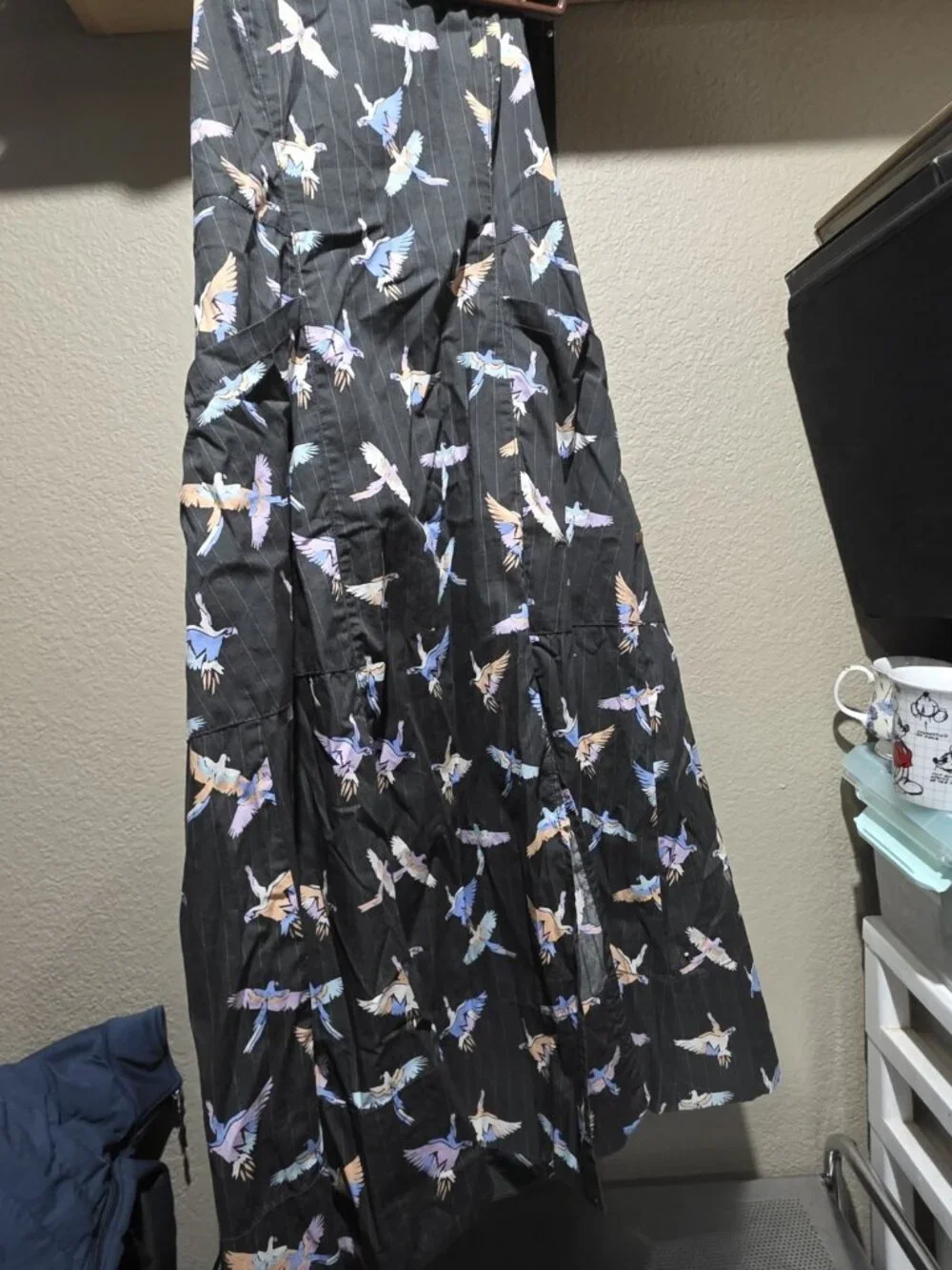 FREE PEOPLE Strapless BIRD PRINT Sunshine of Your Love POCKET Midi DRESS Size 6